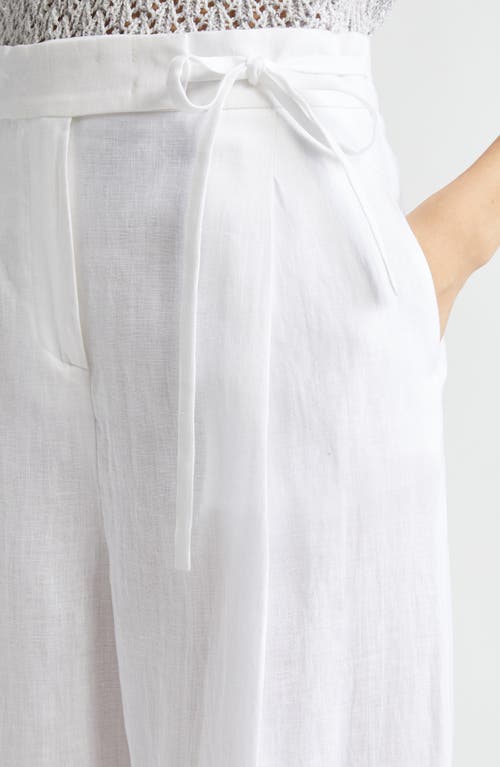 Eleventy Pleated Tie Waist Linen Wide Leg Pants In White