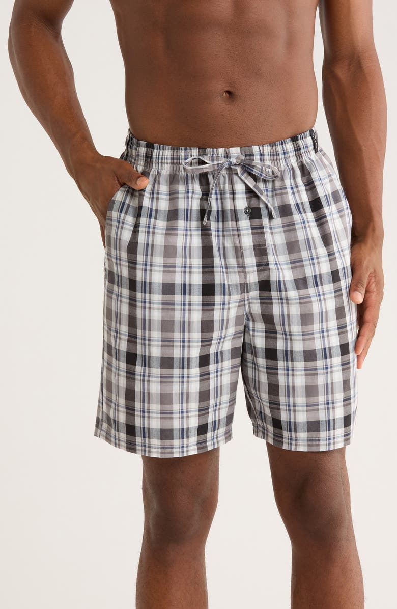 Tahari Plaid Pajama Shorts, Main, color, Black