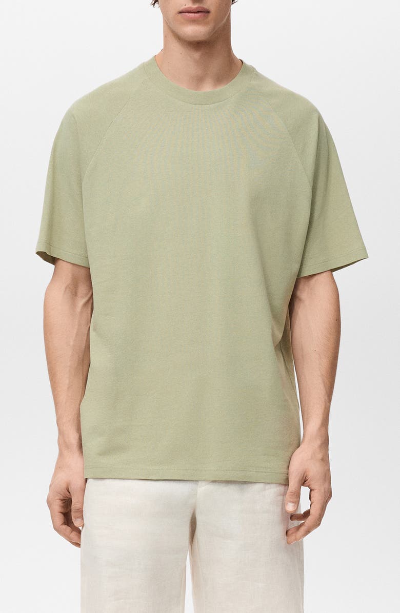 MANGO Oversize Cotton 
Linen Crewneck T-Shirt, Main, color, Pastel Green