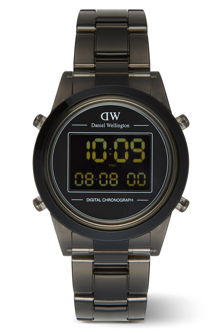 Retro Digital Bracelet Watch, 36mm, Main, color, TRANSPARENT DARK GREY