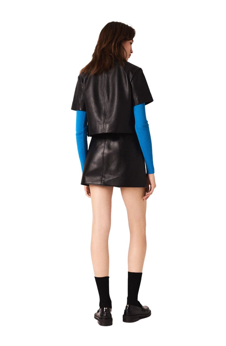 maje Cropped leather jacket, Alternate, color, Black