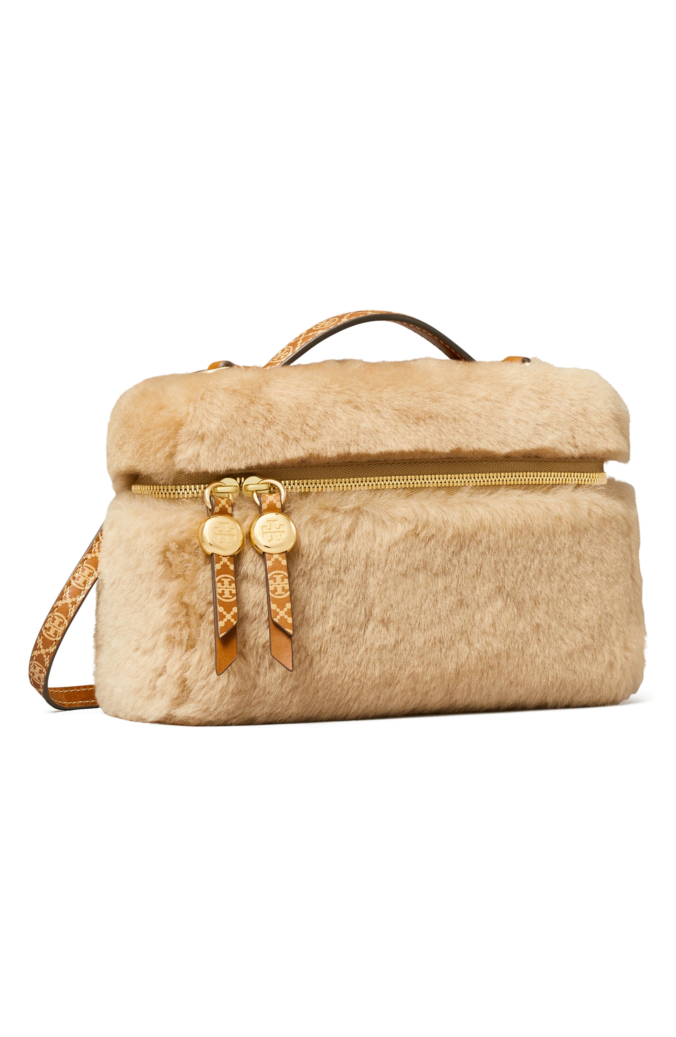 Romy Genuine Shearling Slim Top Handle Bag, Alternate, color, TEDDY