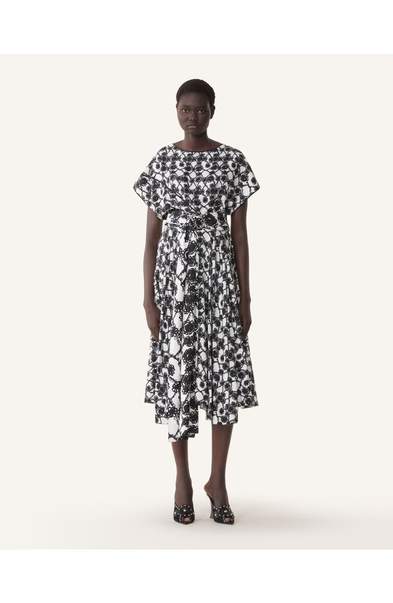 Lanvin Printed Silk Draped Dress, Alternate, color, White/Black