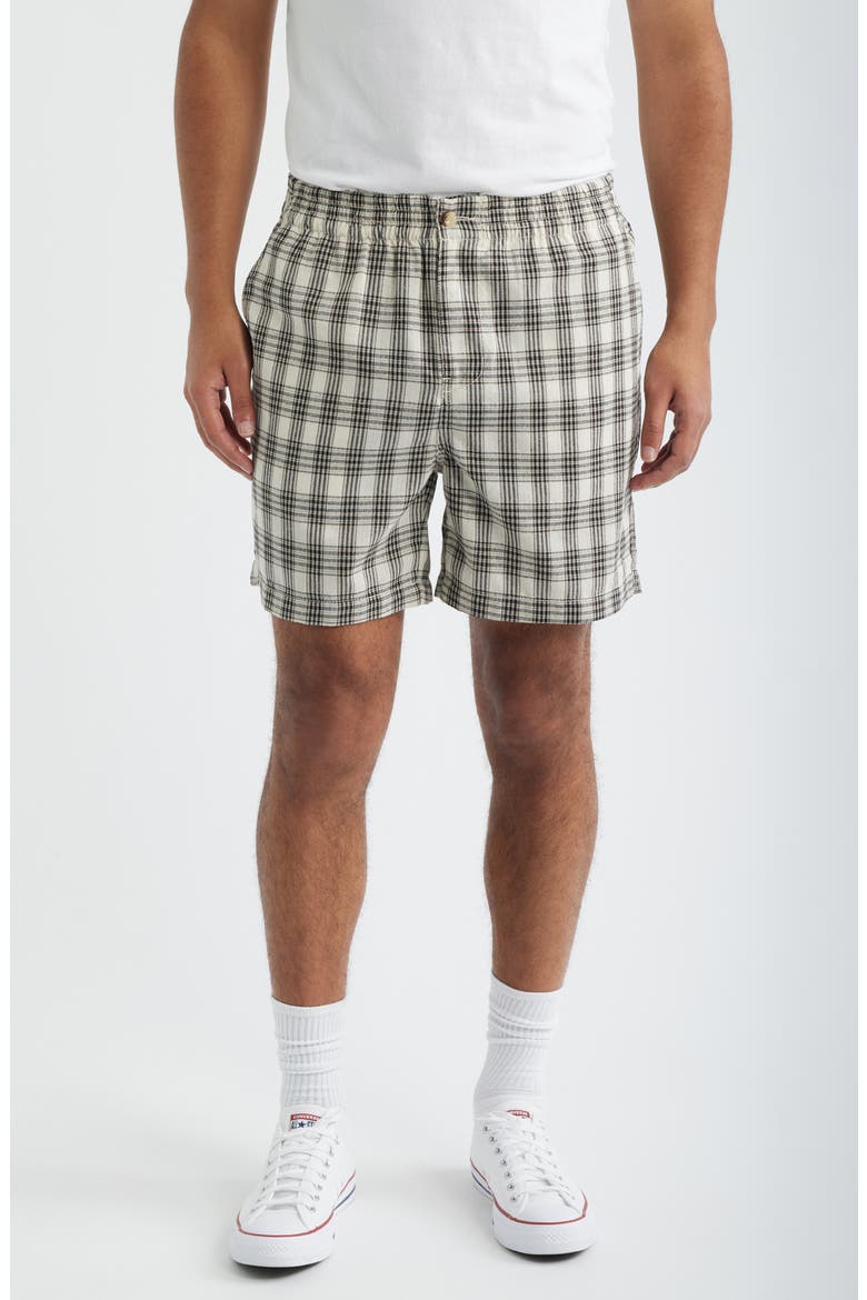 Plaid Elastic Waist Shorts, Main, color, CREAM