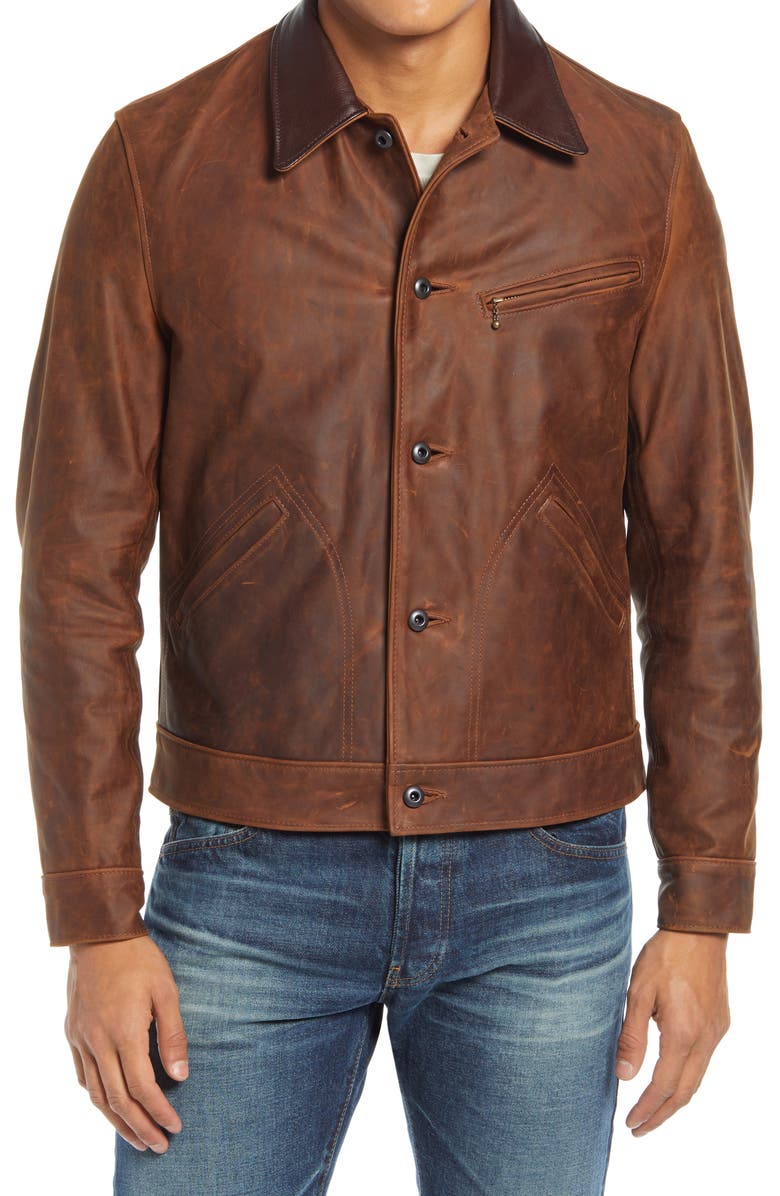 Schott NYC Leather Mechanics Jacket, Alternate, color, Brown