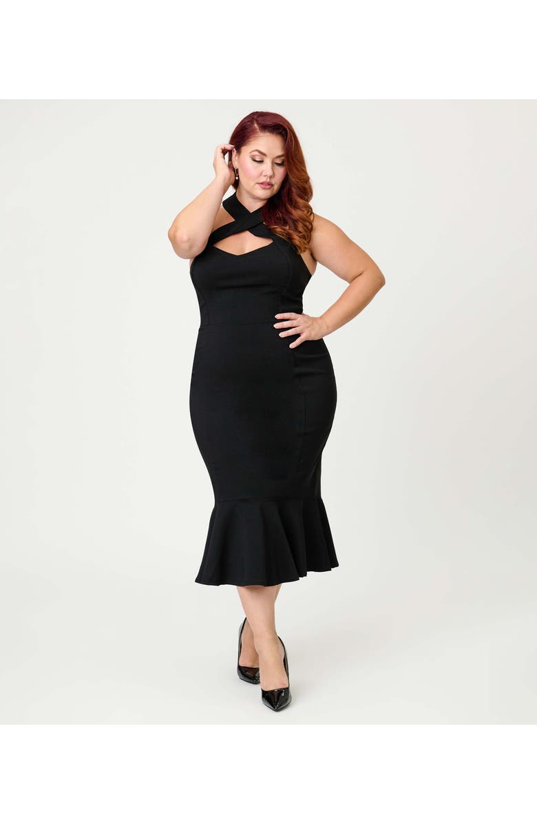 Unique Vintage Plus Size Penelope Wiggle Dress, Alternate, color, Black Solid