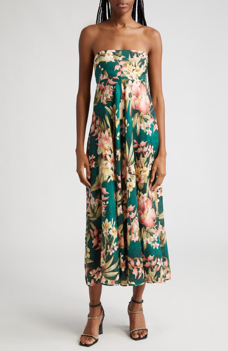 Zimmermann Lexi Tropical Floral Convertible Linen Midi Dress, Main, color, 