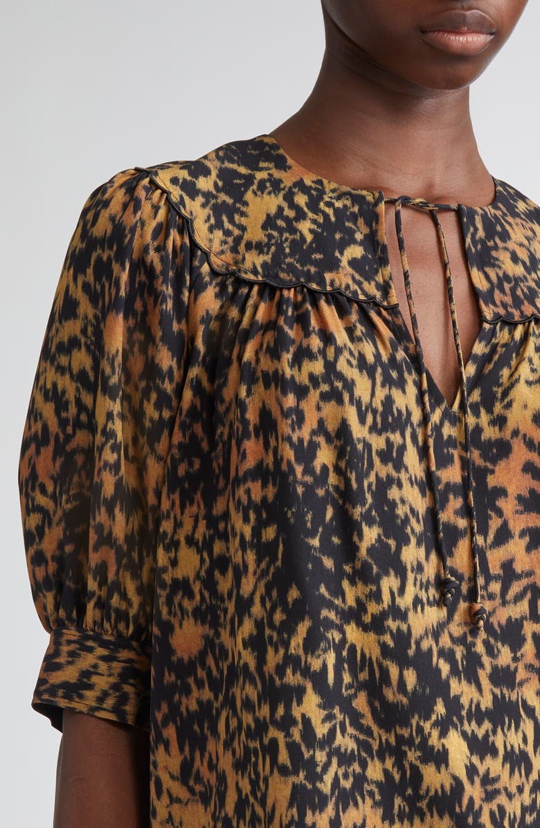 Ulla Johnson Blaire Leopard Print Short Sleeve Top, Alternate, color, Savannah