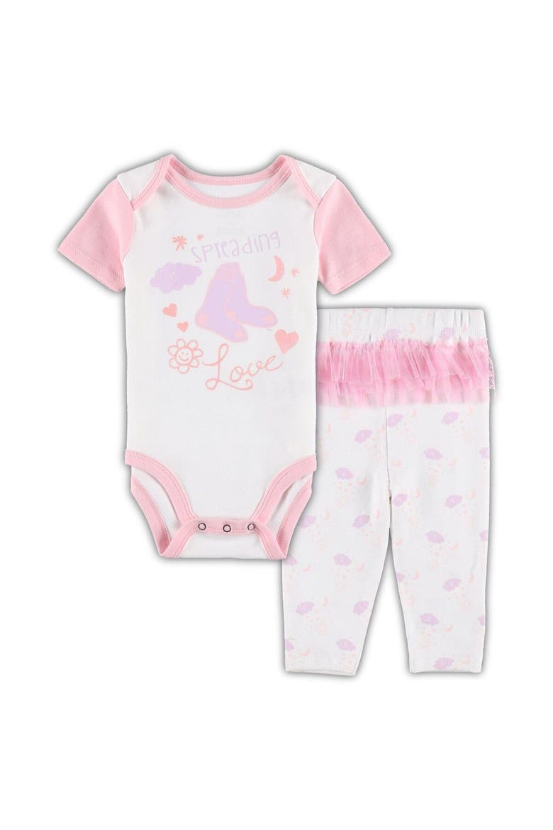 Newborn & Infant White/Pink Boston Red Sox Spreading Love Bodysuit & Tutu with Leggings Set, Main, color, White