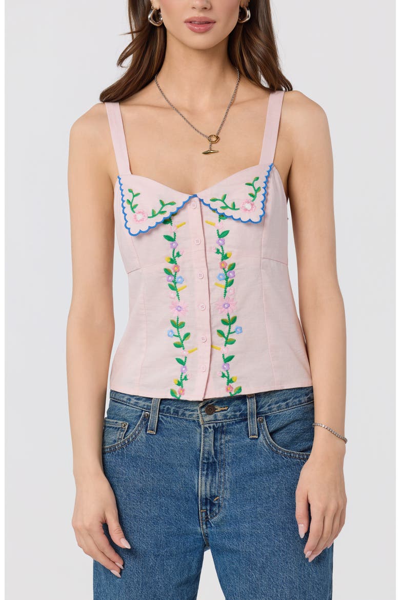 Shayna Floral Embroidered Button-Up Top, Main, color, PINK