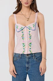 ASTR the Label Shayna Floral Embroidered Button-Up Top