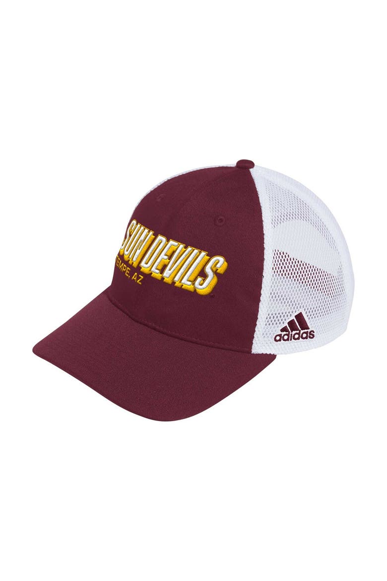 Men's adidas Maroon Arizona State Sun Devils Mascot Block Letter Slouch Trucker Adjustable Hat, Main, color, Maroon