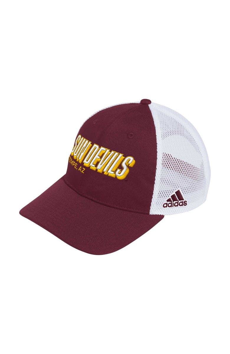 adidas Men's adidas Maroon Arizona State Sun Devils Mascot Block Letter Slouch Trucker Adjustable Hat, Main, color, Maroon