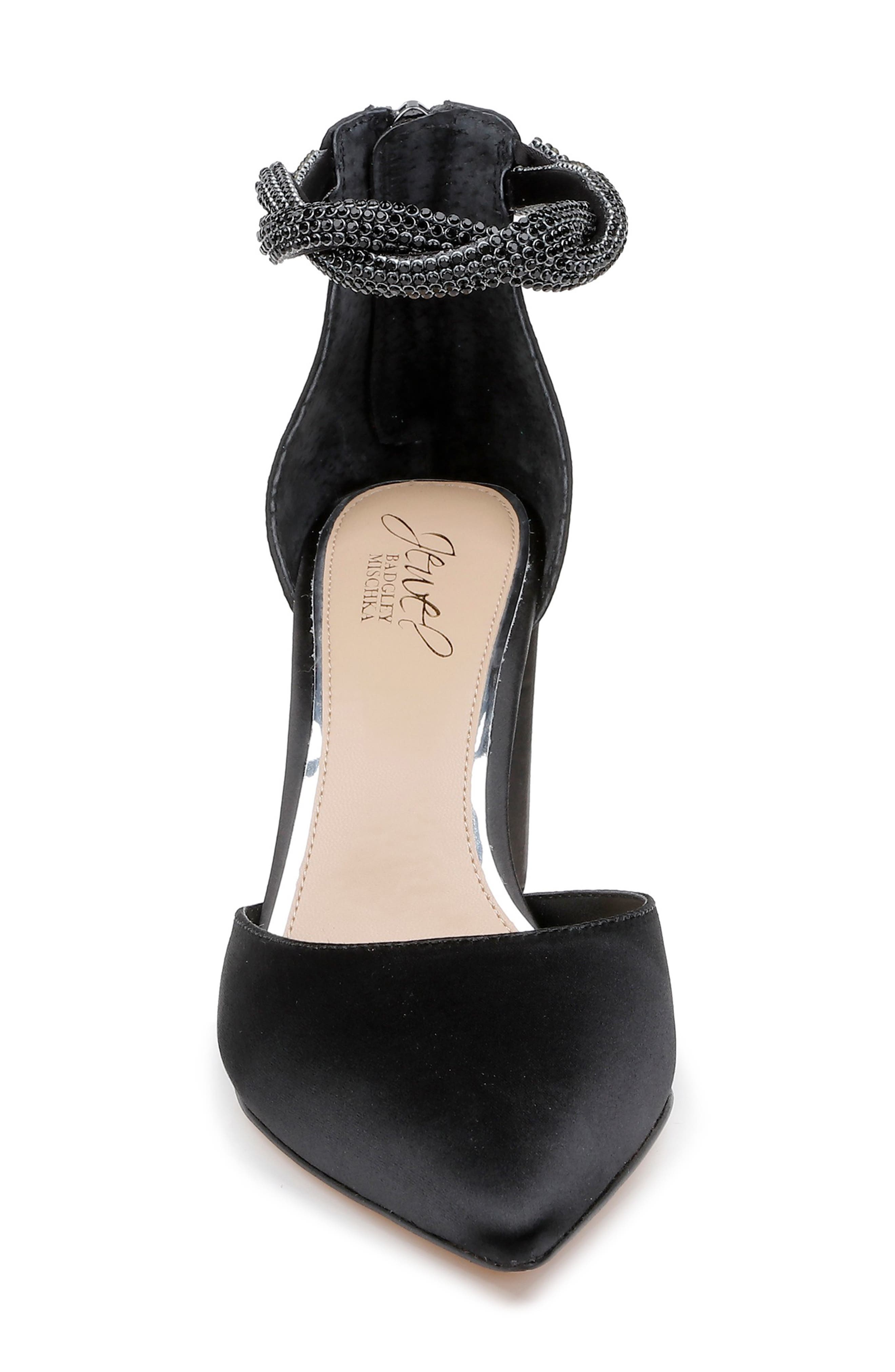 Jewel Badgley Mischka Tinsley Ankle Strap Pointed Toe Pump, Alternate, color, Black Satin