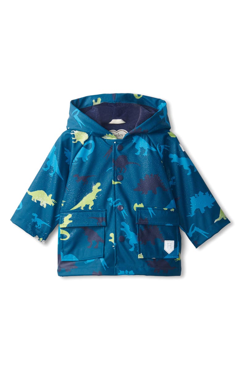 Hatley Real Dinos Color Changing Hooded Raincoat, Main, color, 