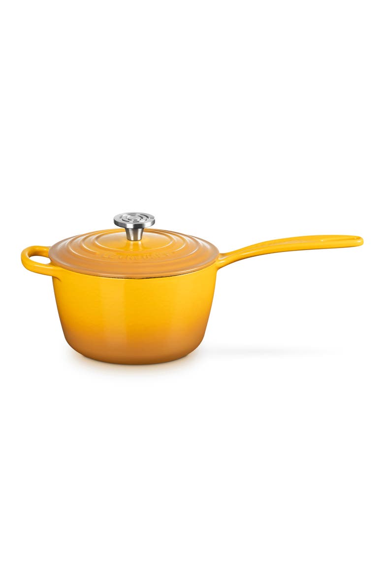 Signature 2.25-Quart Enameled Cast Iron Saucepan, Main, color, NECTAR