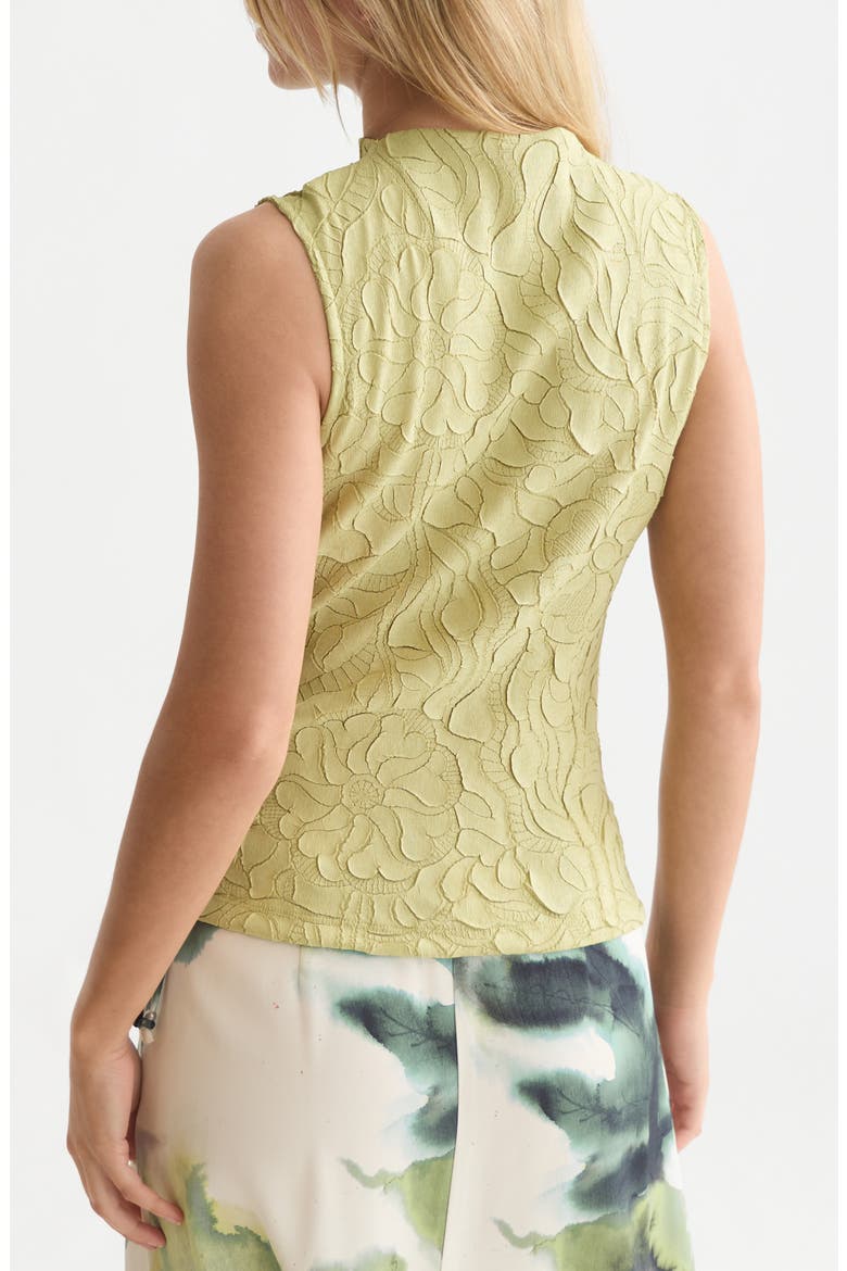 Floral Jacquard Sleeveless Funnel Neck Top, Alternate, color, BEECHNUT