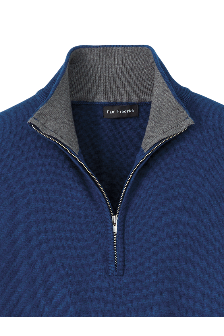 Supima Cotton Quarter Zip Mock Neck Sweater, Alternate, color, Dark Blue