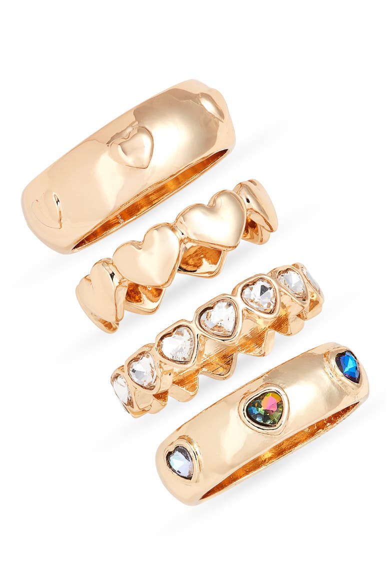 Set of 4 Heart Rings, Main, color, RAINBOW- GOLD