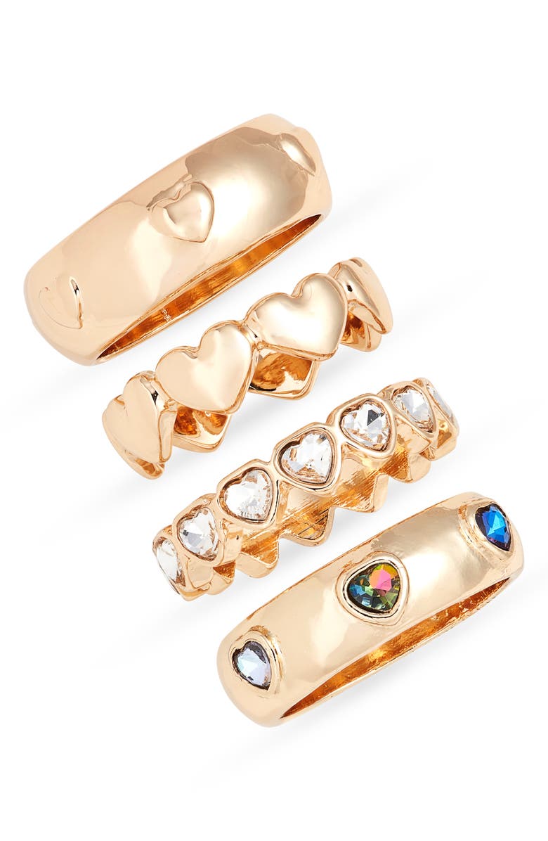 Open Edit Set of 4 Heart Rings, Main, color, Rainbow- Gold