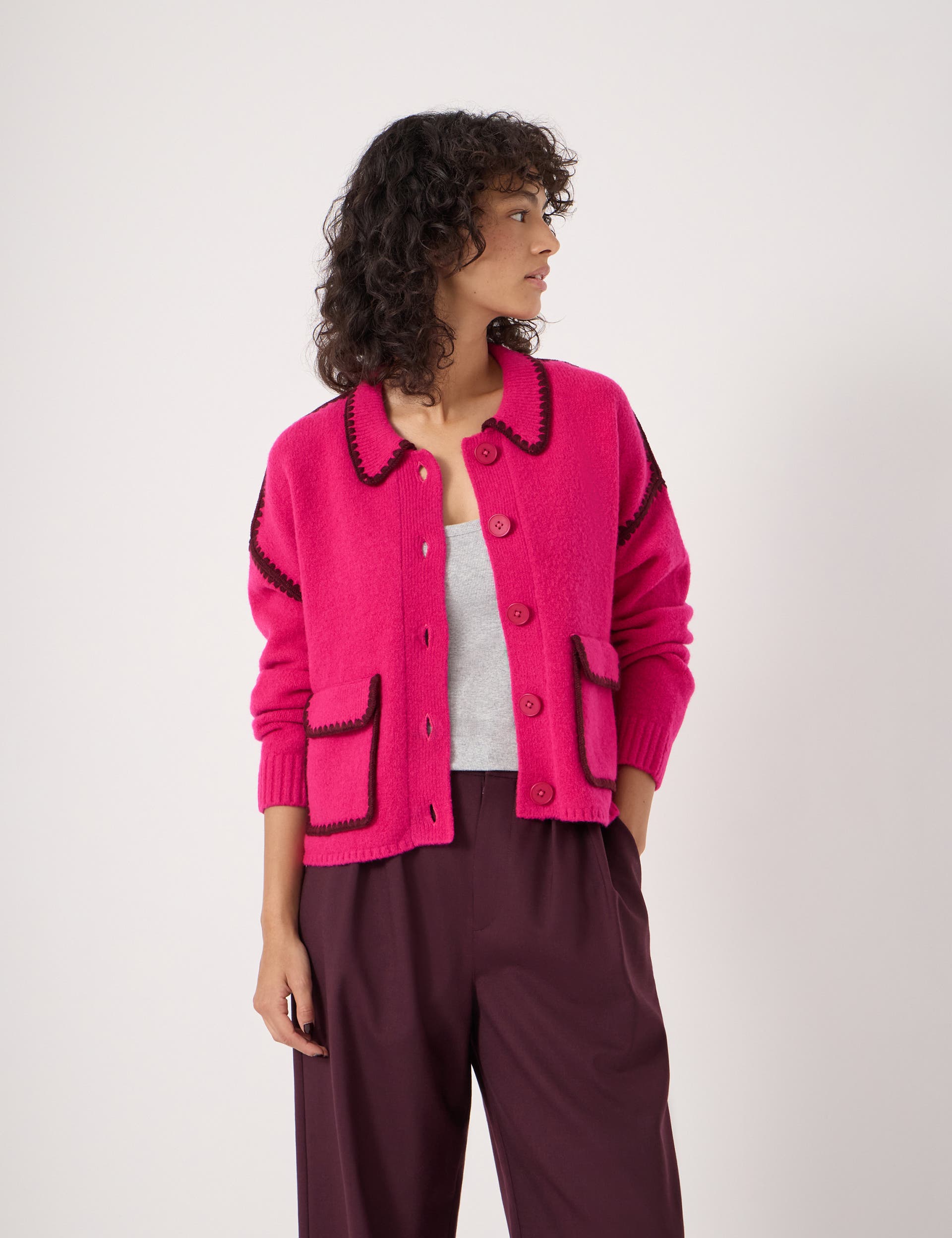 Wool Blend Whipstitch Trim Shirt Jacket - image 3