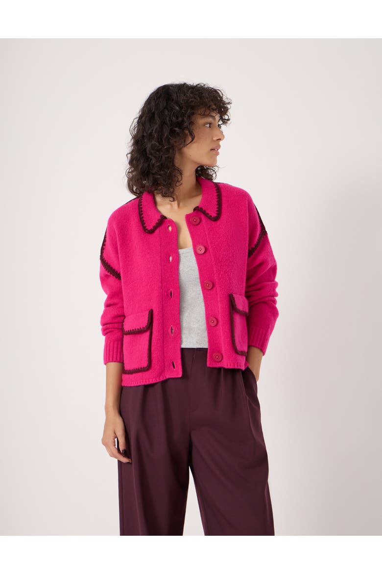 Wool Blend Whipstitch Trim Shirt Jacket, Main, color, Magenta Pink