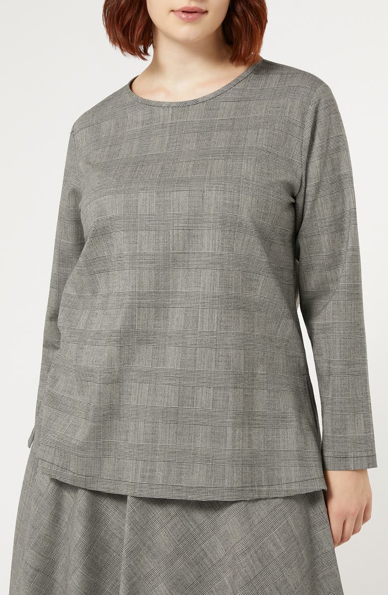 Marina Rinaldi Uberta Pow Check Long Sleeve Virgin Wool Blend Top, Main, color, 