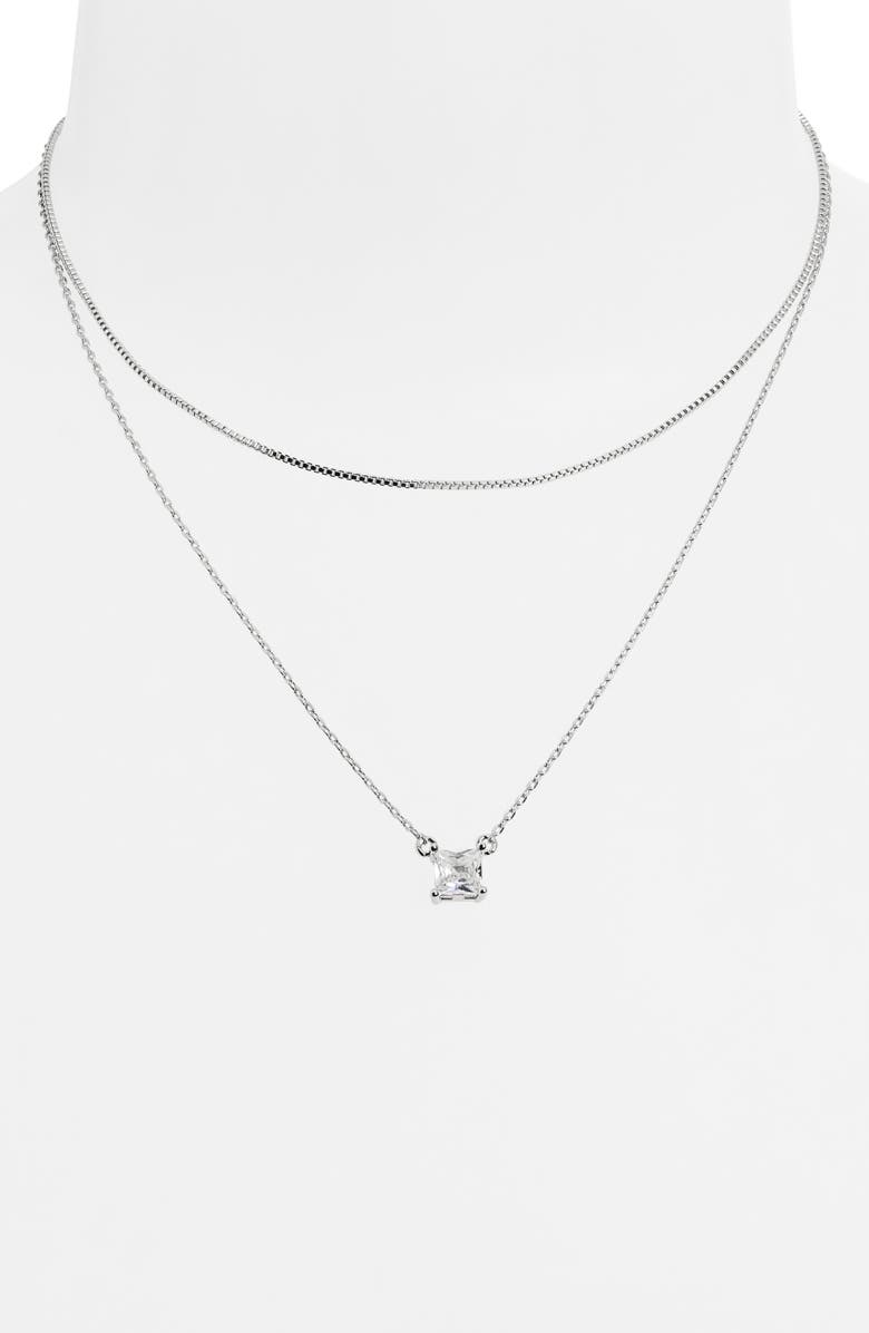 NORDSTROM RACK CZ Pendant Layered Chain Necklace, Alternate, color, Clear- Rhodium