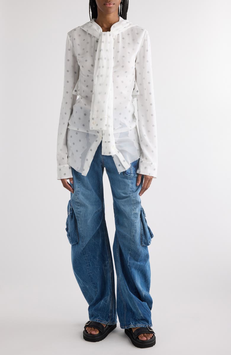 Acne Studios Tow Polka Dot Georgette Shirt, Alternate, color, Black/ White