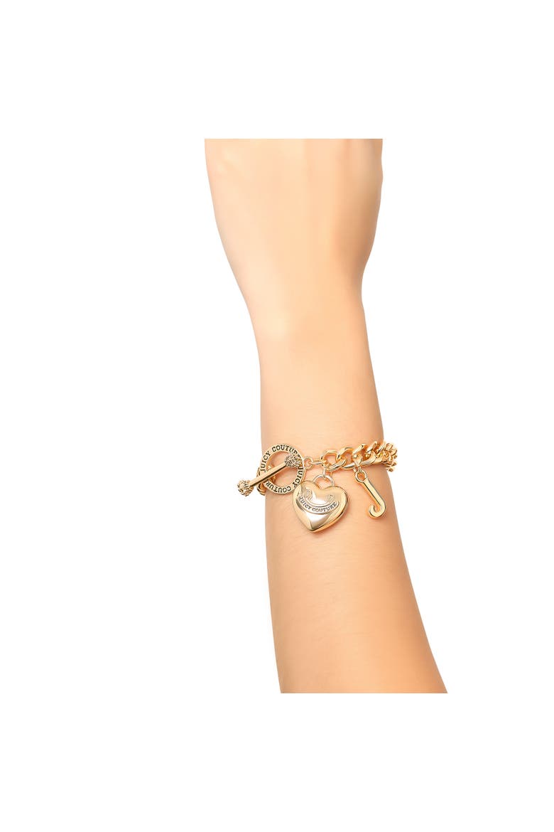 Toggle Bracelet with Crystal Heart Charm, Alternate, color, Gold