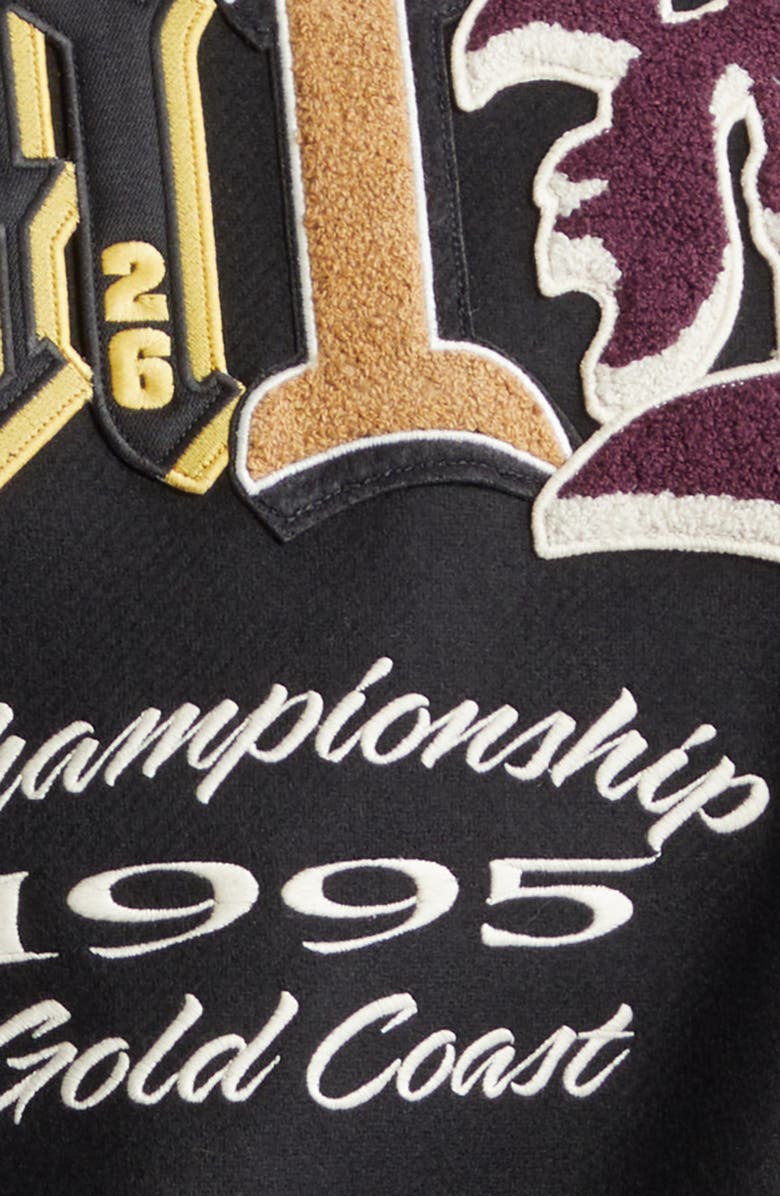 AMIRI Varsity Patch Wool Blend & Leather Jacket, Alternate, color, Black