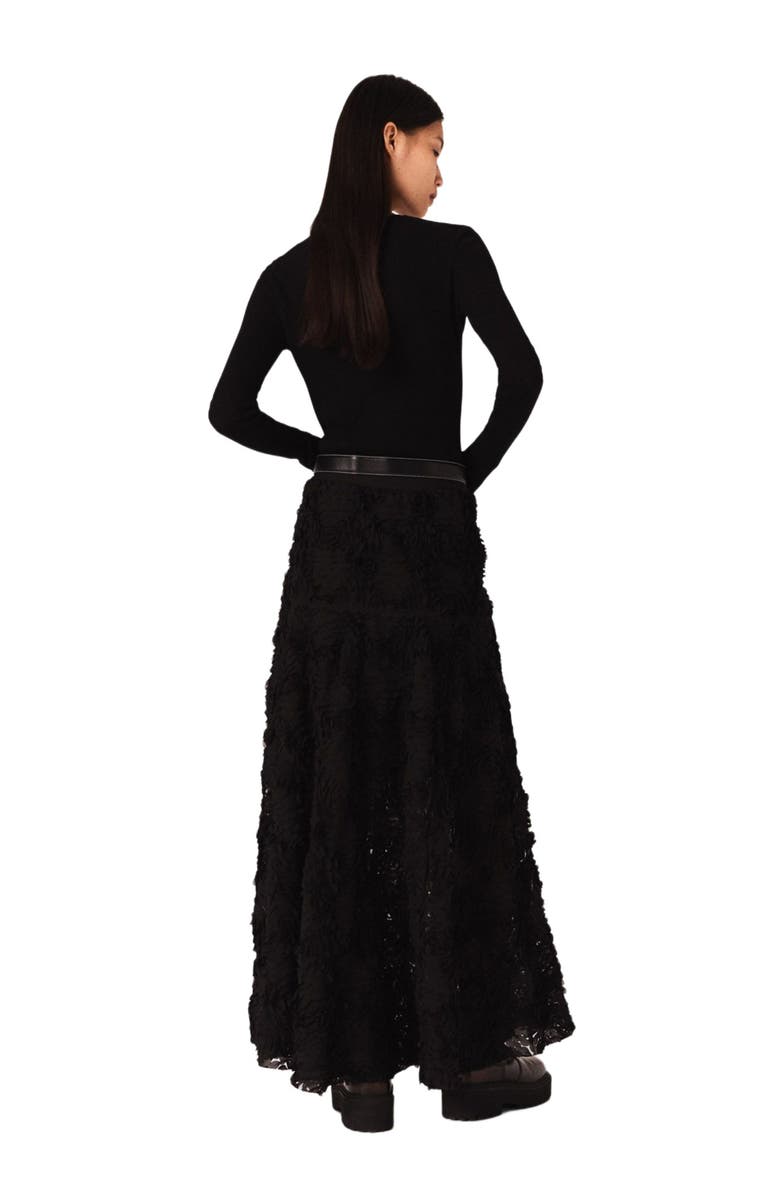 maje Long embroidered skirt, Alternate, color, Black