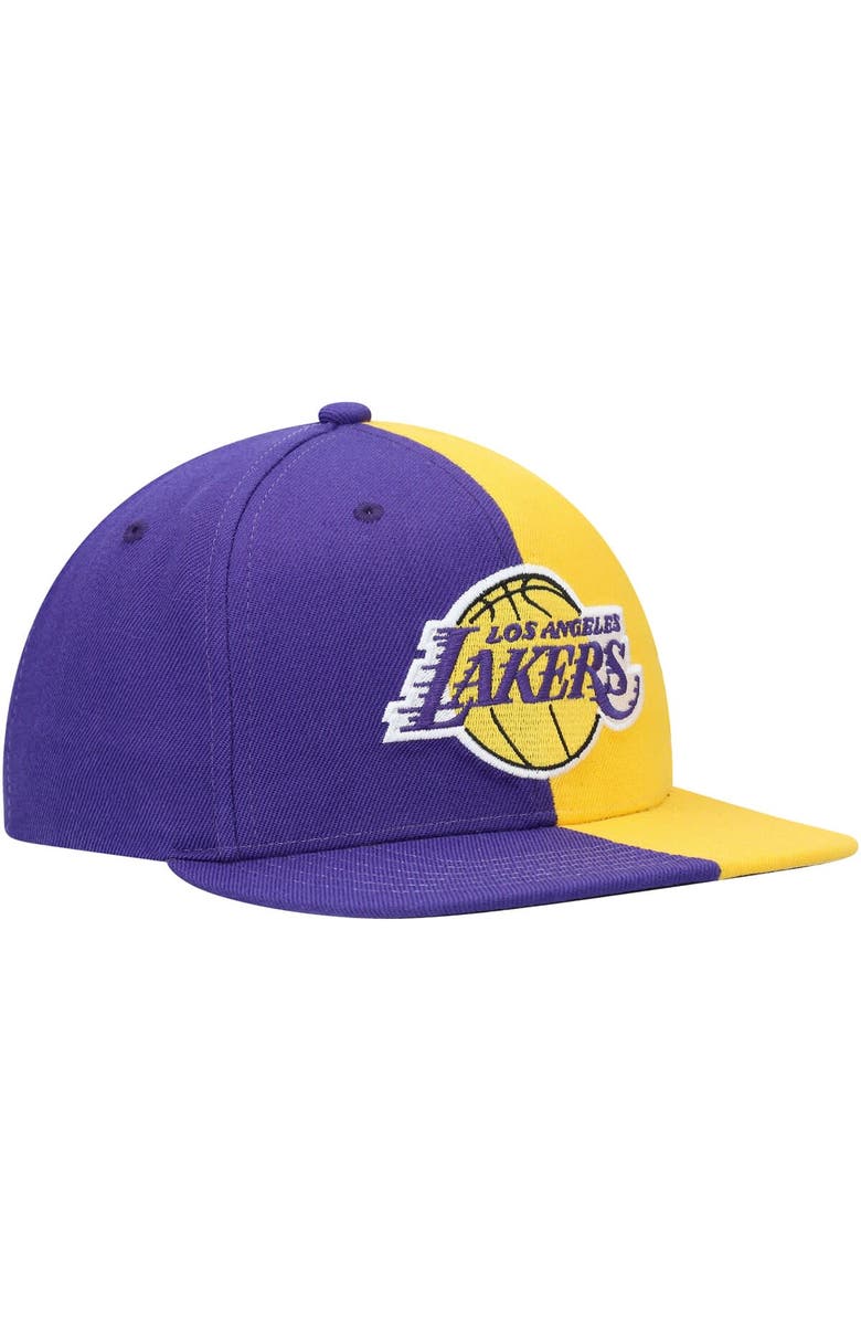 Mitchell & Ness Men's Mitchell & Ness Purple/Gold Los Angeles Lakers Team Half and Half Snapback Hat, Alternate, color,