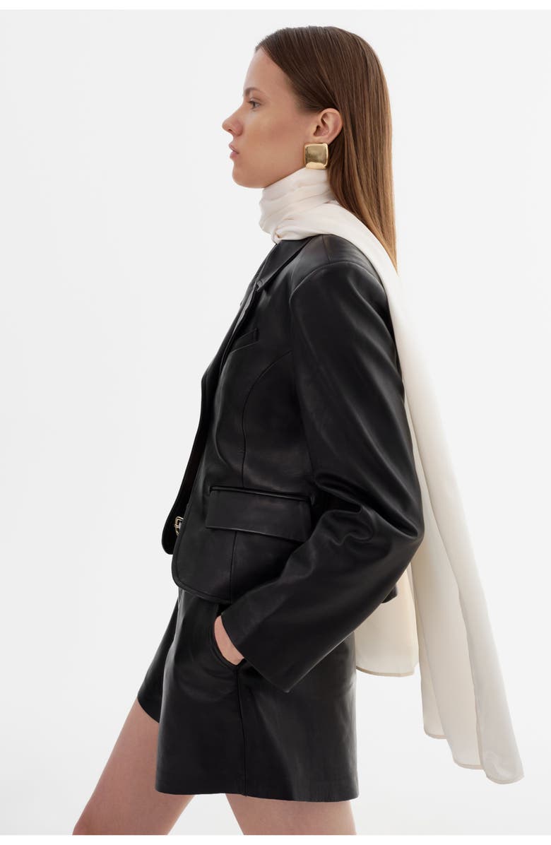 LAMARQUE Valentina| Micro Leather Blazer, Alternate, color, Black