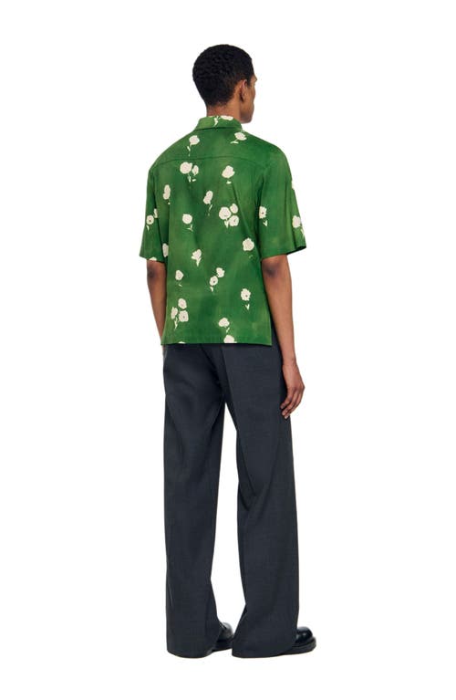 Sandro Mens Lime Floral-print Regular-fit Stretch Linen-blend Shirt In Green