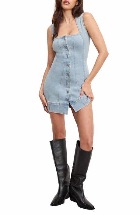 Good American Button-Up Power Stretch Denim Minidress