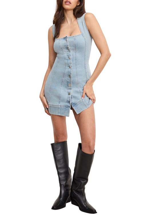Good American Button-up Power Stretch Denim Minidress In Blue
