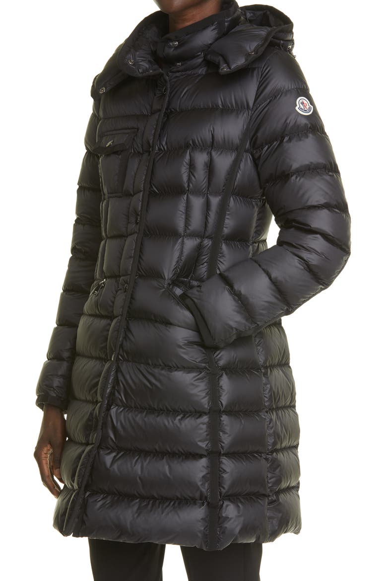 Hermine Grosgrain Trim Quilted Down Puffer Coat, Alternate, color, BLACK/ BLACK