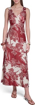 HALSTON Sleeveless V-Neck Mid Dress