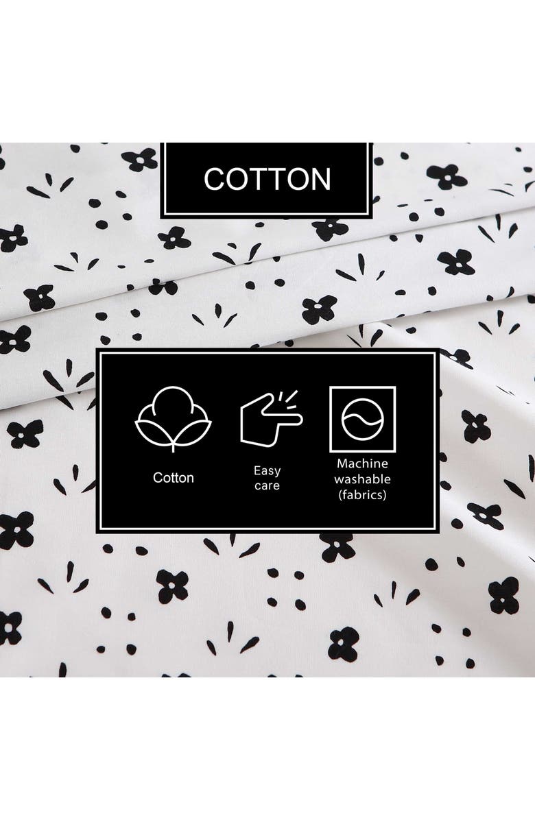 Marimekko Kukkaketo 200 Thread Count Cotton Percale Queen Sheet Set, Alternate, color, Black