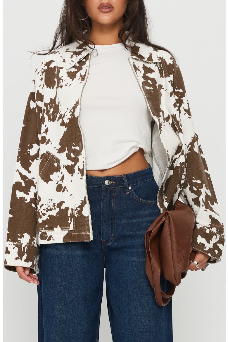 Another Life Zip Through Cow Print Jacket, Main, color, ANIMAL