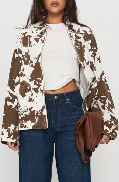 Another Life Zip Through Cow Print Jacket