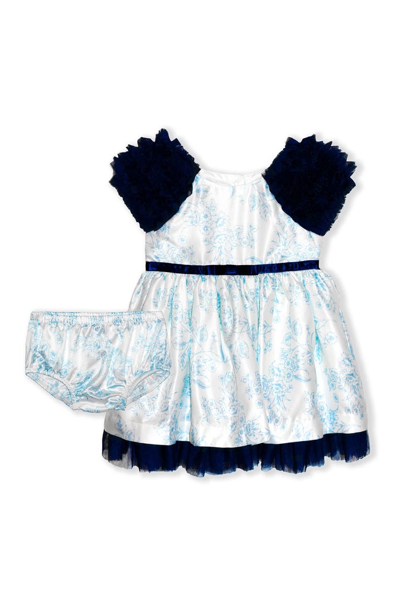 Biscotti Floral Satin 2-Piece Dress & Bloomer Set, Main, color, 