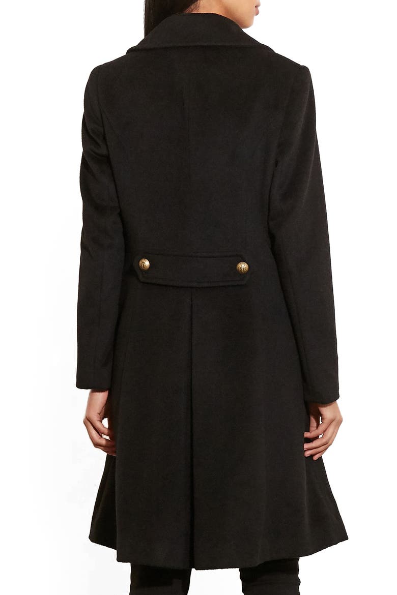 Skirted Wool Blend Military Coat, Alternate, color, BLACK