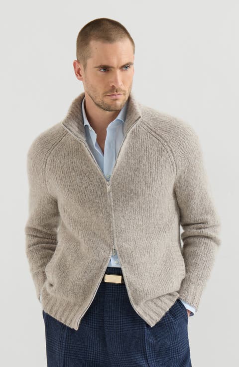 Cashmere and silk high-neck cardigan with zipper