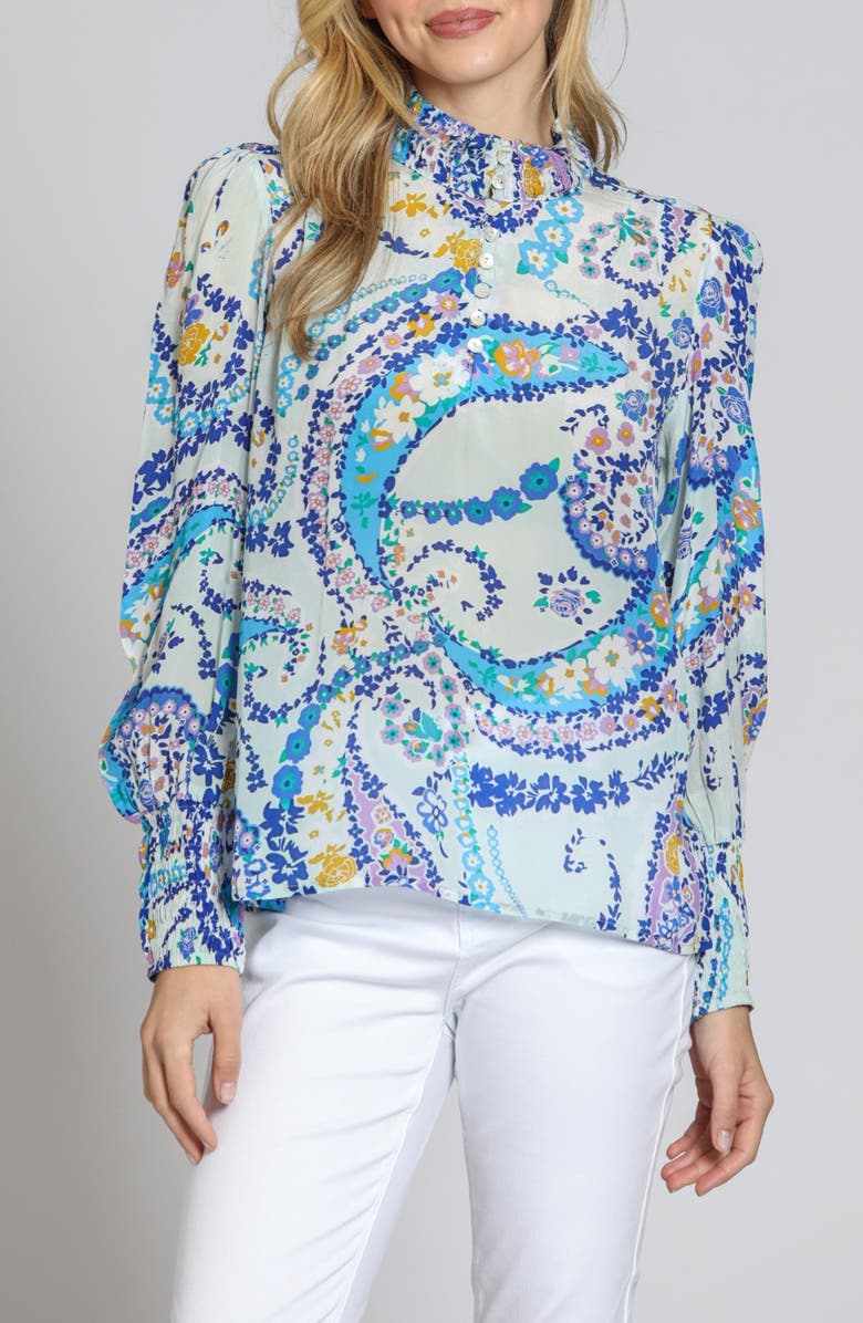 APNY Print Smocked Top, Main, color, Blue Multi