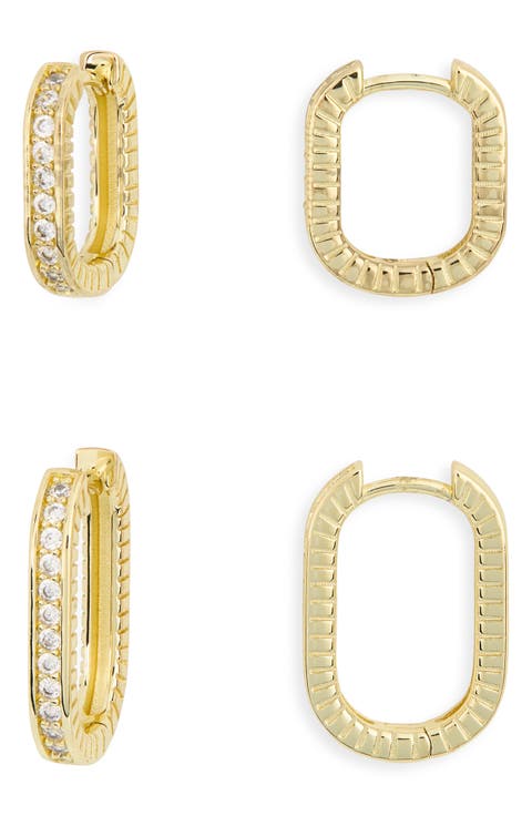 Cubic Zirconia Pavè Ridged Oval Hoop Earrings