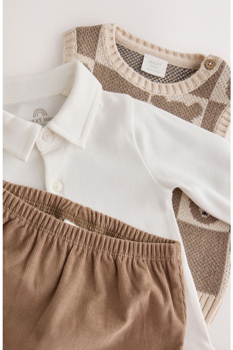 Kids' Bear Sweater Vest, Bodysuit & Pants 3-Piece Set, Alternate, color, BROWN