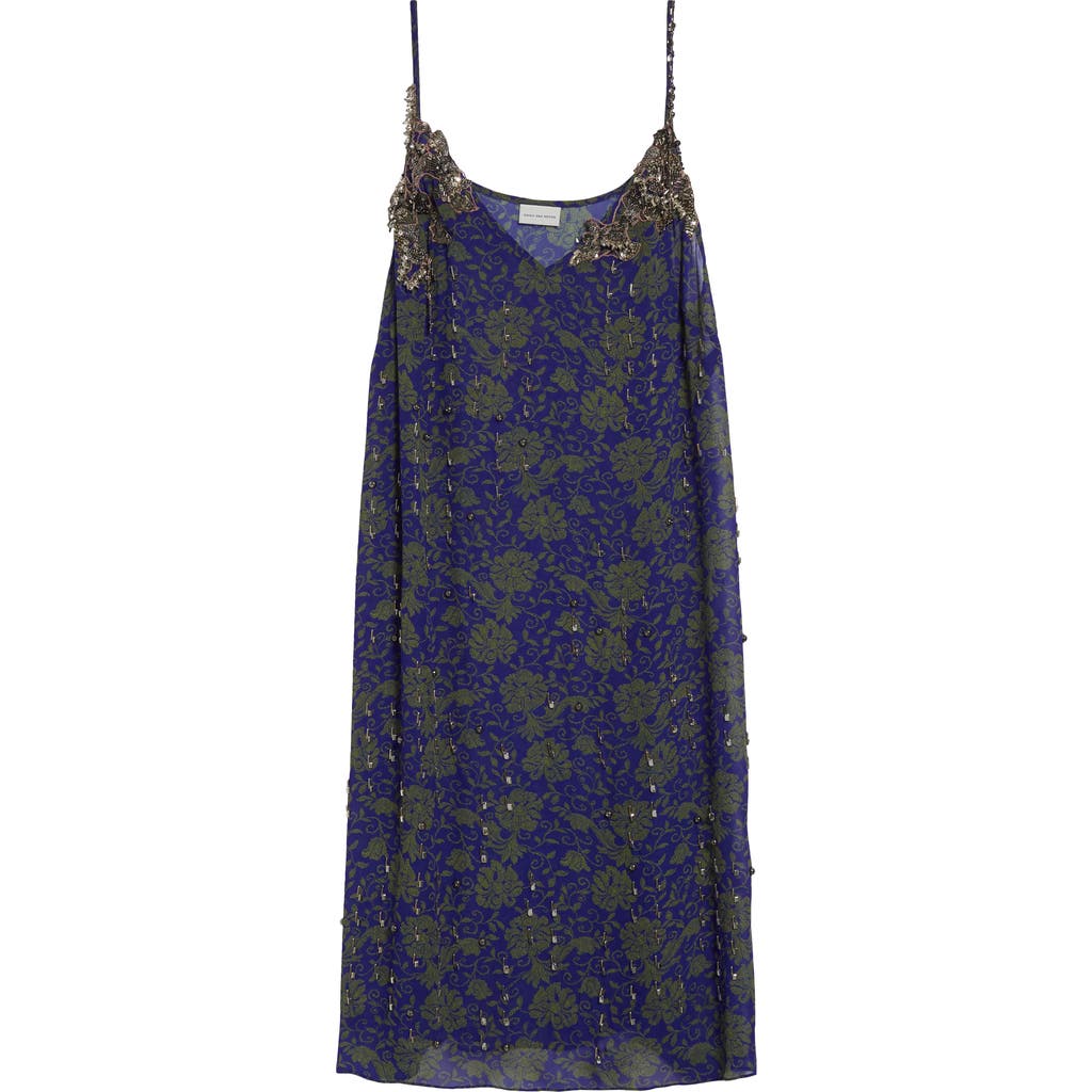 Dries Van Noten Denya Embellished Floral Slipdress In Blue