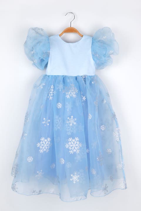 Elsa Girls’ Star Tulle Dress & Sequin Queen Crown Set
